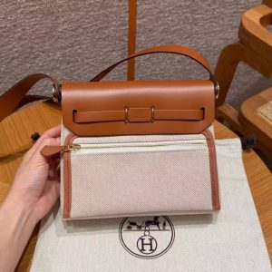 Hermes Mini Herbag Zip 20 Bag Retourne Ecru Beige Gold Handmade In Militaire Canvas and Hunter Cowhide Gold Hardware - Image 27