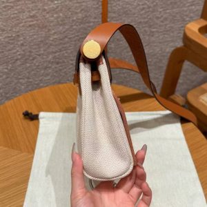 Hermes Mini Herbag Zip 20 Bag Retourne Ecru Beige Gold Handmade In Militaire Canvas and Hunter Cowhide Gold Hardware - Image 26