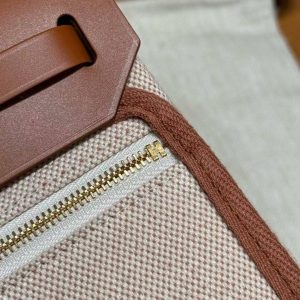 Hermes Mini Herbag Zip 20 Bag Retourne Ecru Beige Gold Handmade In Militaire Canvas and Hunter Cowhide Gold Hardware - Image 19