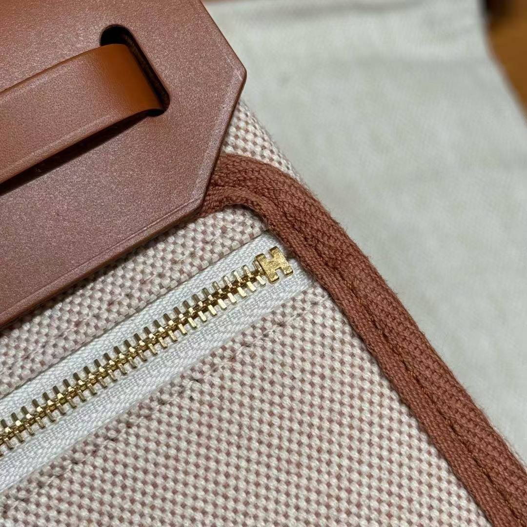 Hermes Mini Herbag Zip 20 Bag Retourne Ecru Beige Gold Handmade In Militaire Canvas and Hunter Cowhide Gold Hardware - Image 19
