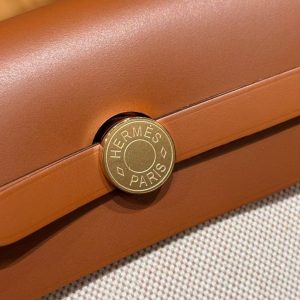 Hermes Mini Herbag Zip 20 Bag Retourne Ecru Beige Gold Handmade In Militaire Canvas and Hunter Cowhide Gold Hardware - Image 15