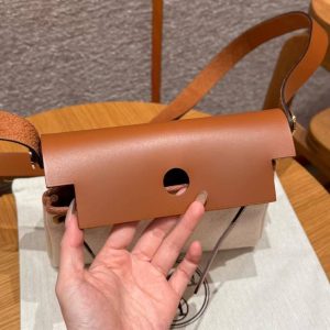 Hermes Mini Herbag Zip 20 Bag Retourne Ecru Beige Gold Handmade In Militaire Canvas and Hunter Cowhide Gold Hardware - Image 13