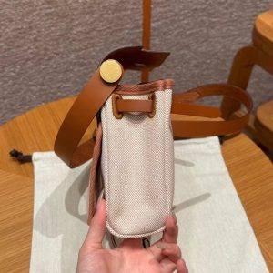 Hermes Mini Herbag Zip 20 Bag Retourne Ecru Beige Gold Handmade In Militaire Canvas and Hunter Cowhide Gold Hardware - Image 10