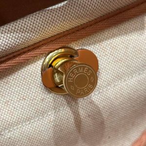 Hermes Mini Herbag Zip 20 Bag Retourne Ecru Beige Gold Handmade In Militaire Canvas and Hunter Cowhide Gold Hardware - Image 7