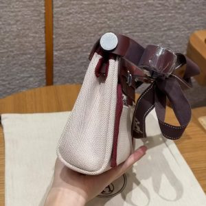 Hermes Mini Herbag Zip 20 Bag Retourne Écru Beige Rouge H Handmade In Militaire Canvas and Hunter Cowhide Silver Hardware - Image 23