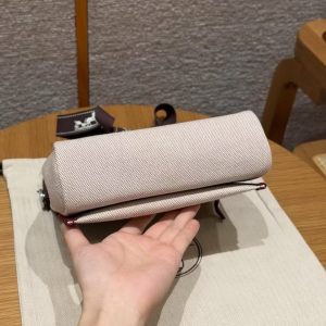 Hermes Mini Herbag Zip 20 Bag Retourne Écru Beige Rouge H Handmade In Militaire Canvas and Hunter Cowhide Silver Hardware - Image 22