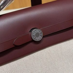 Hermes Mini Herbag Zip 20 Bag Retourne Écru Beige Rouge H Handmade In Militaire Canvas and Hunter Cowhide Silver Hardware - Image 20