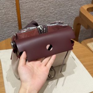 Hermes Mini Herbag Zip 20 Bag Retourne Écru Beige Rouge H Handmade In Militaire Canvas and Hunter Cowhide Silver Hardware - Image 14