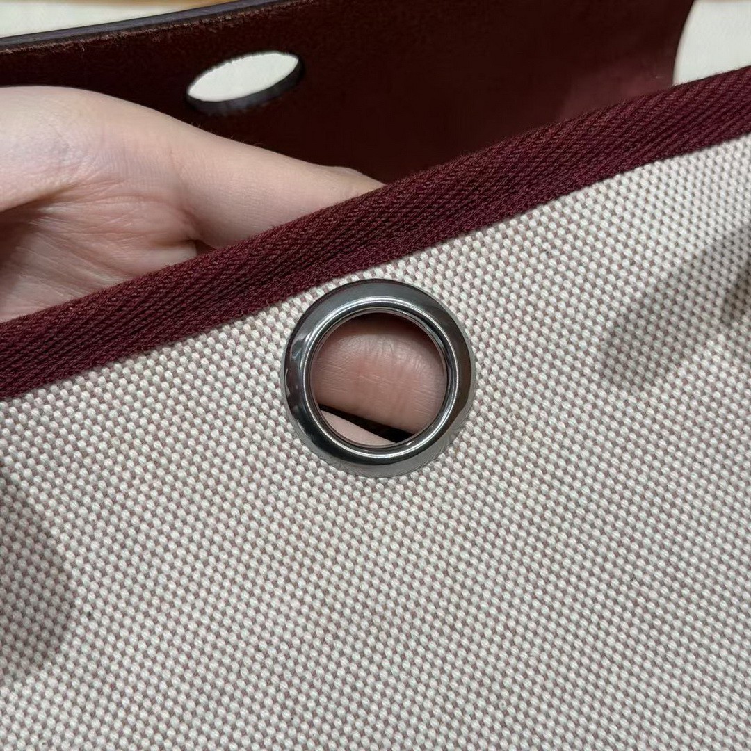 Hermes Mini Herbag Zip 20 Bag Retourne Écru Beige Rouge H Handmade In Militaire Canvas and Hunter Cowhide Silver Hardware - Image 10