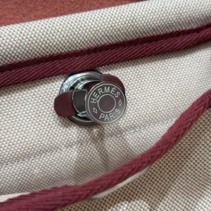 Hermes Mini Herbag Zip 20 Bag Retourne Écru Beige Rouge H Handmade In Militaire Canvas and Hunter Cowhide Silver Hardware - Image 9