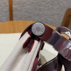 Hermes Mini Herbag Zip 20 Bag Retourne Écru Beige Rouge H Handmade In Militaire Canvas and Hunter Cowhide Silver Hardware - Image 8
