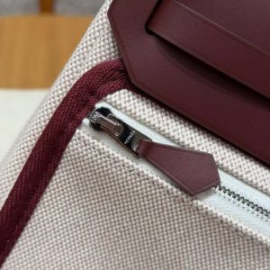 Hermes Mini Herbag Zip 20 Bag Retourne Écru Beige Rouge H Handmade In Militaire Canvas and Hunter Cowhide Silver Hardware - Image 6