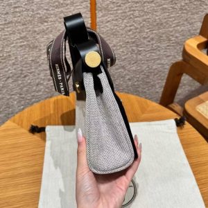 Hermes Mini Herbag Zip 20 Bag Retourne Ecru Noir Handmade In Canvas and Hunter Cowhide Gold Hardware - Image 22