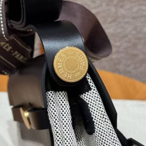 Hermes Mini Herbag Zip 20 Bag Retourne Ecru Noir Handmade In Canvas and Hunter Cowhide Gold Hardware - Image 4