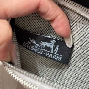Hermes Mini Herbag Zip 20 Bag Retourne Ecru Noir Handmade In Militaire Canvas and Hunter Cowhide Silver Hardware - Image 18