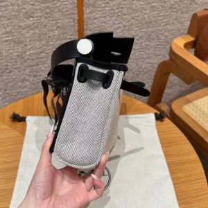 Hermes Mini Herbag Zip 20 Bag Retourne Ecru Noir Handmade In Militaire Canvas and Hunter Cowhide Silver Hardware - Image 14