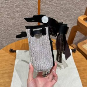 Hermes Mini Herbag Zip 20 Bag Retourne Ecru Noir Handmade In Militaire Canvas and Hunter Cowhide Silver Hardware - Image 13