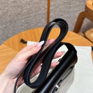 Hermes Mini Herbag Zip 20 Bag Retourne Ecru Noir Handmade In Militaire Canvas and Hunter Cowhide Silver Hardware - Image 12