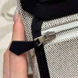 Hermes Mini Herbag Zip 20 Bag Retourne Ecru Noir Handmade In Militaire Canvas and Hunter Cowhide Silver Hardware - Image 11