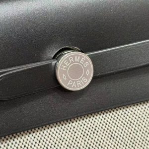 Hermes Mini Herbag Zip 20 Bag Retourne Ecru Noir Handmade In Militaire Canvas and Hunter Cowhide Silver Hardware - Image 8