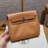 Hermes Mini Herbag Zip 20 Bag Handmade In Militaire Canvas and Hunter Cowhide Silver Hardware Naturel Sable