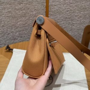 Hermes Mini Herbag Zip 20 Bag Handmade In Militaire Canvas and Hunter Cowhide Silver Hardware Naturel Sable - Image 32
