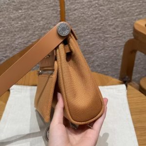 Hermes Mini Herbag Zip 20 Bag Handmade In Militaire Canvas and Hunter Cowhide Silver Hardware Naturel Sable - Image 31