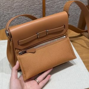 Hermes Mini Herbag Zip 20 Bag Handmade In Militaire Canvas and Hunter Cowhide Silver Hardware Naturel Sable - Image 21