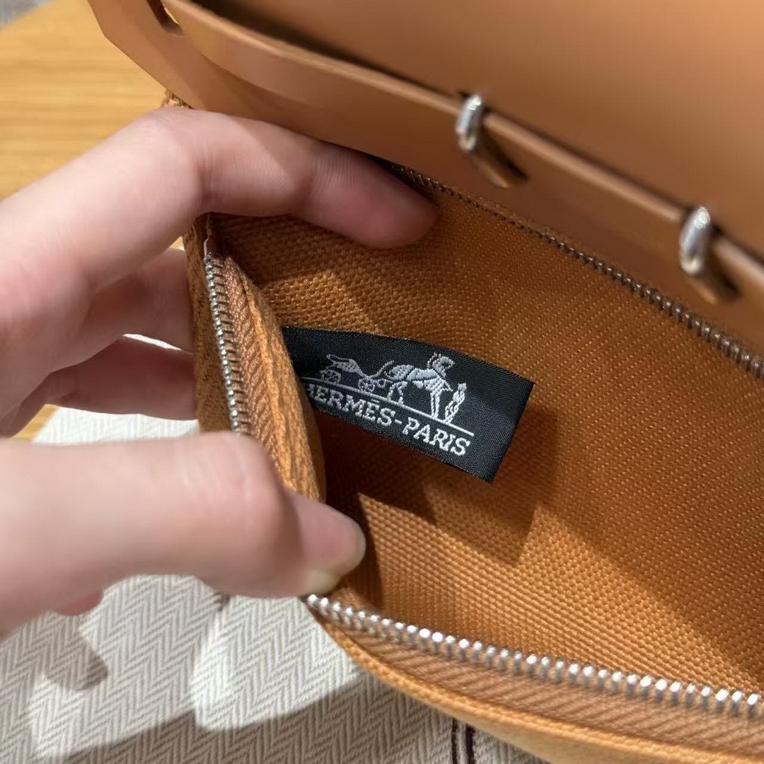 Hermes Mini Herbag Zip 20 Bag Handmade In Militaire Canvas and Hunter Cowhide Silver Hardware Naturel Sable - Image 19