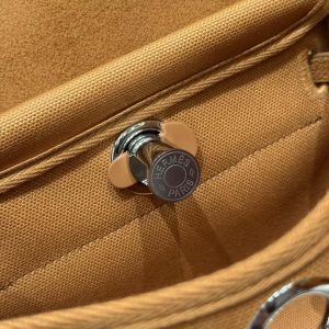 Hermes Mini Herbag Zip 20 Bag Handmade In Militaire Canvas and Hunter Cowhide Silver Hardware Naturel Sable - Image 8