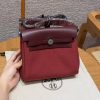 Hermes Mini Herbag Zip 20 Bag Retourne Rouge H Handmade In Militaire Canvas and Hunter Cowhide Silver Hardware