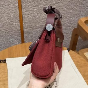 Hermes Mini Herbag Zip 20 Bag Retourne Rouge H Handmade In Militaire Canvas and Hunter Cowhide Silver Hardware - Image 22