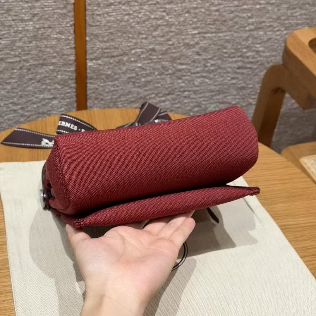 Hermes Mini Herbag Zip 20 Bag Retourne Rouge H Handmade In Militaire Canvas and Hunter Cowhide Silver Hardware - Image 20