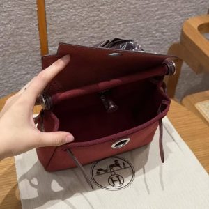 Hermes Mini Herbag Zip 20 Bag Retourne Rouge H Handmade In Militaire Canvas and Hunter Cowhide Silver Hardware - Image 19