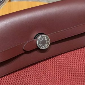 Hermes Mini Herbag Zip 20 Bag Retourne Rouge H Handmade In Militaire Canvas and Hunter Cowhide Silver Hardware - Image 18