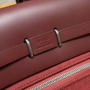 Hermes Mini Herbag Zip 20 Bag Retourne Rouge H Handmade In Militaire Canvas and Hunter Cowhide Silver Hardware - Image 17