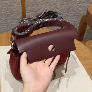 Hermes Mini Herbag Zip 20 Bag Retourne Rouge H Handmade In Militaire Canvas and Hunter Cowhide Silver Hardware - Image 12