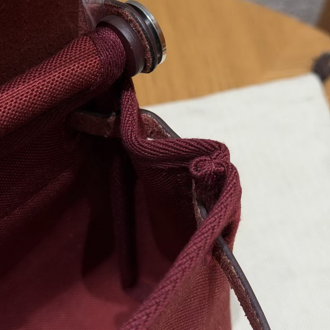 Hermes Mini Herbag Zip 20 Bag Retourne Rouge H Handmade In Militaire Canvas and Hunter Cowhide Silver Hardware - Image 10