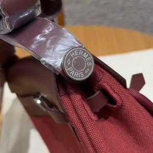 Hermes Mini Herbag Zip 20 Bag Retourne Rouge H Handmade In Militaire Canvas and Hunter Cowhide Silver Hardware - Image 6