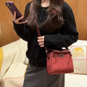 Hermes Mini Herbag Zip 20 Bag Retourne Rouge H Handmade In Militaire Canvas and Hunter Cowhide Silver Hardware - Image 3