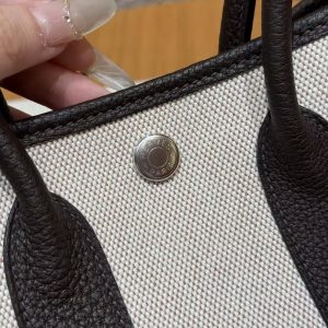 Hermes Neo Garden Party 23 Bag Handmade In Negonda Calfskin Leather And Canbas Silver Hardware Ecru Beige Ebene - Image 10