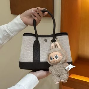 Hermes Neo Garden Party 23 Bag Handmade In Negonda Calfskin Leather And Canbas Silver Hardware Ecru Beige Ebene - Image 3