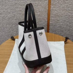 Hermes Neo Garden Party 23 Bag Handmade In Negonda Calfskin Leather And Canbas Silver Hardware Ecru Beige Ebene - Image 12