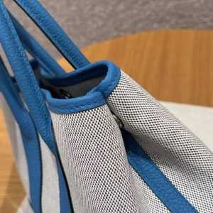 Hermes Neo Garden Party 23 Bag Handmade In Negonda Calfskin Leather And Canbas Silver Hardware Ecru Noir Bleu Outremer - Image 11
