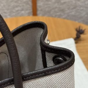 Hermes Neo Garden Party 23 Bag Handmade In Negonda Calfskin Leather And Canbas Silver Hardware Ecru Beige Ebene - Image 6