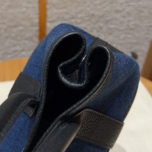 Hermes Neo Garden Party 23 Bag Handmade In Negonda Calfskin Leather And Canbas Silver Hardware Denim Moyen Noir - Image 11
