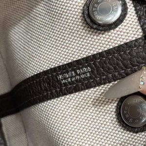Hermes Neo Garden Party 23 Bag Handmade In Negonda Calfskin Leather And Canbas Silver Hardware Ecru Beige Ebene - Image 16