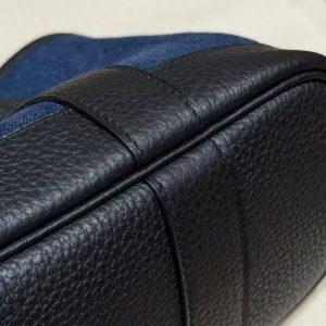 Hermes Neo Garden Party 23 Bag Handmade In Negonda Calfskin Leather And Canbas Silver Hardware Denim Moyen Noir - Image 9