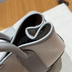Hermes Neo Garden Party 23 Bag Handmade In Negonda Calfskin Leather And Canbas Silver Hardware Ecru Blue Glacier Gris Pantin - Image 11