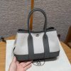 Hermes Neo Garden Party 23 Bag Ecru Noir Gris Meyer Handmade In Negonda Calfskin Leather And Canbas Silver Hardware